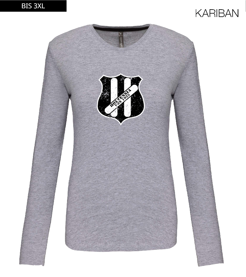 Kariban Damen Langarmshirt Oxford Grey "Uwe Frontprint"